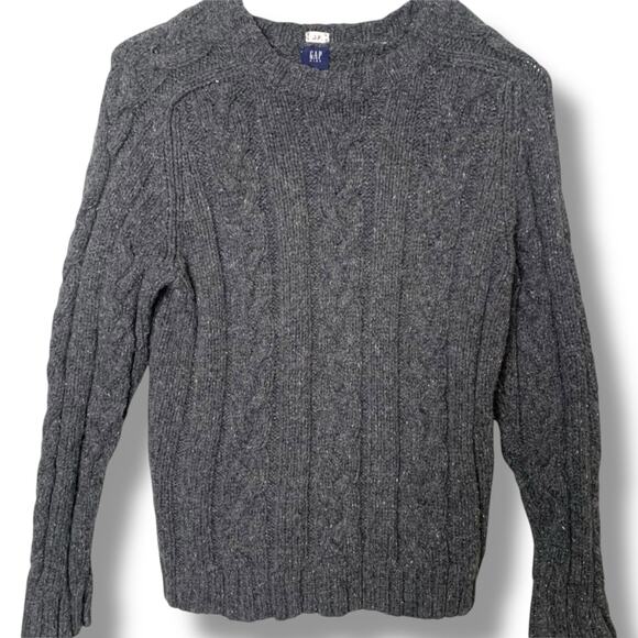 Vintage Gap Kids Wool Blend Sweater Cable Knit Size 7/8 Tan Suede Elbow Patch - Picture 1 of 7